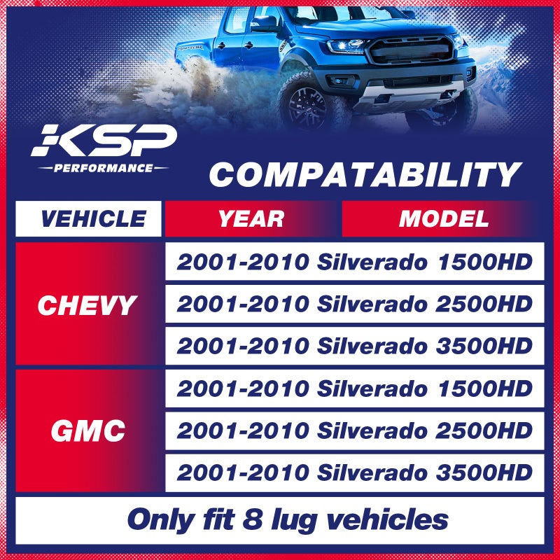 KSP PERFORMANCE KSP 1-3" Torsion Bar Key For Silverado Sierra 1500HD 2500HD 3500HD, Forged Steel Suspension Lift Kits Compatible With Chevrolet GMC Yukon XL Avalanche 8 Lug Trucks, 2pcs 1-3in Adjustable Leveling Kit - Image 2